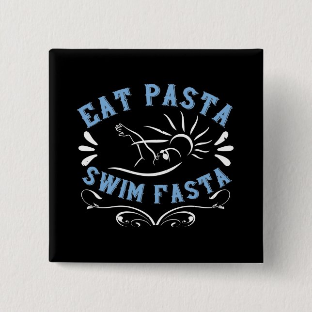 Simning - Ät Pasta Simma Fasta Knapp (Framsida)