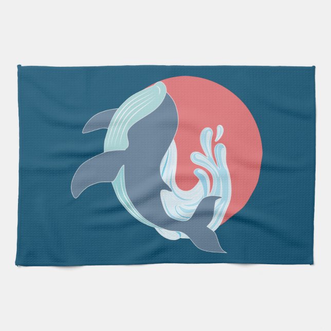  simning av blå val  kökshandduk (Horisontell)