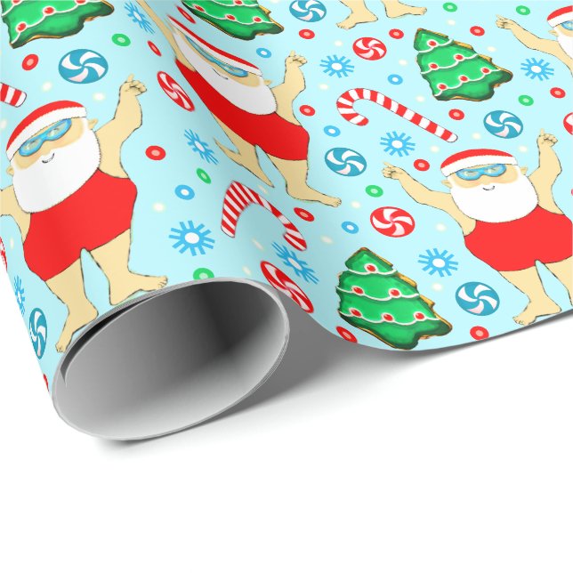 Simning av julgranens Helgdag Gift Wrapping Papper Presentpapper (Rullad Hörn)