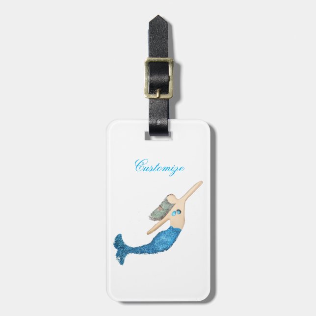 Simning av Thunder_Cove med blå svan-Sjöjungfru Bagagebricka (Vertikal Framsida)