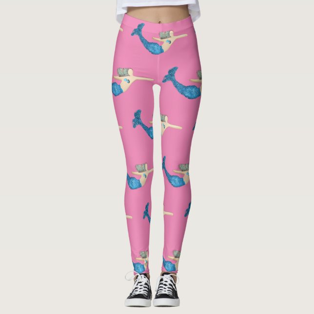 Simning av Thunder_Cove med blå svan-Sjöjungfru Leggings (Framsida)