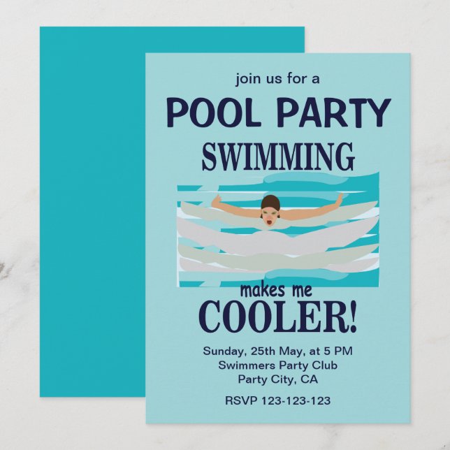 Simning Gör Mig Cooler Poolparty Inbjudningar (Fram/baksida)