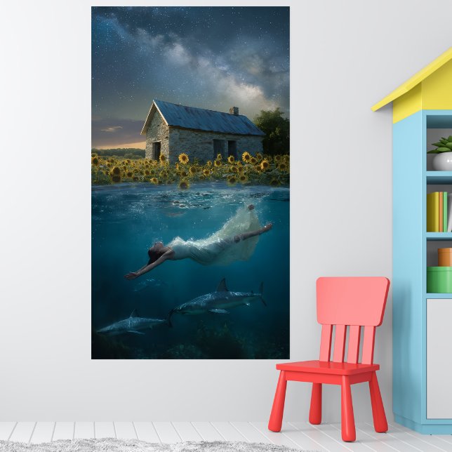 Simning med hajar på prärien Surrealistisk konst Poster (Barnkammare 1)