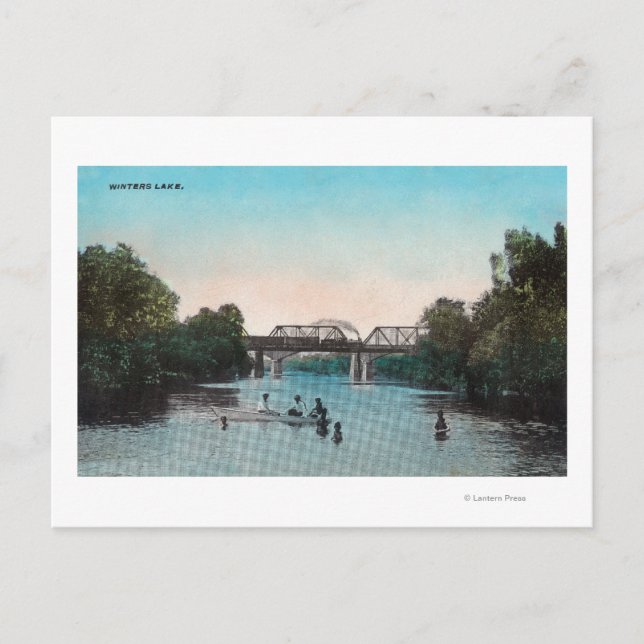 Simning och bosättning i Winters Sjö Vykort (Framsida)