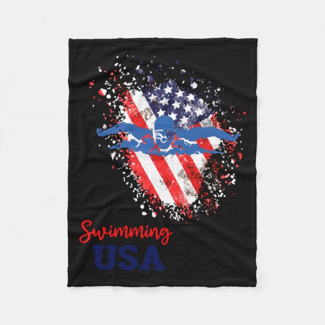 Simning Stödteam Flagga Usa Pool Simmare Fleecefilt (Framsidan)