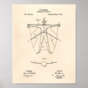 Simningsapparat 1881 Patent Art Old Peper Poster