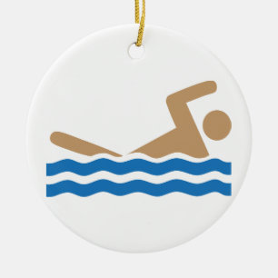 Simningsymbolspictograph i färg julgransprydnad keramik