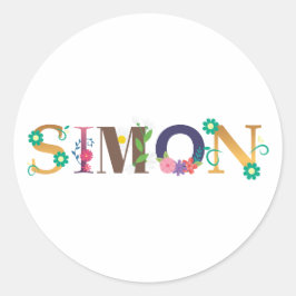 SIMON First Namn Elegant Embroired Runt Klistermärke