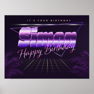 Simon Namn Vorname lila retro Poster Geburtstag