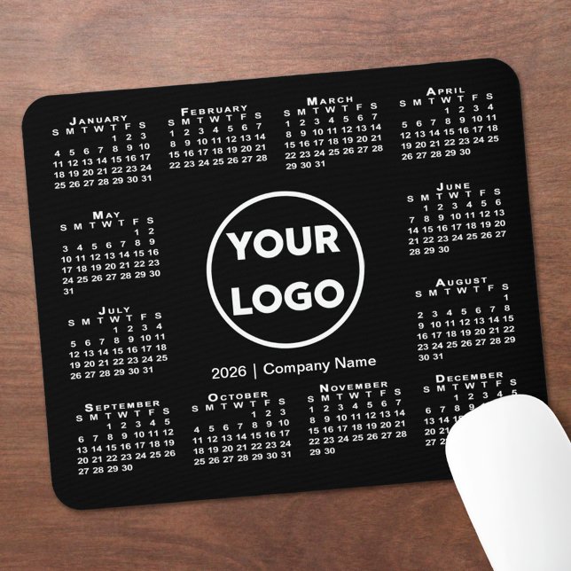 Simple 2026 Calendar Business Logo on Black Musmatta (Simple 2026 Calendar Business Logo on Black Mouse Pad, in situ)
