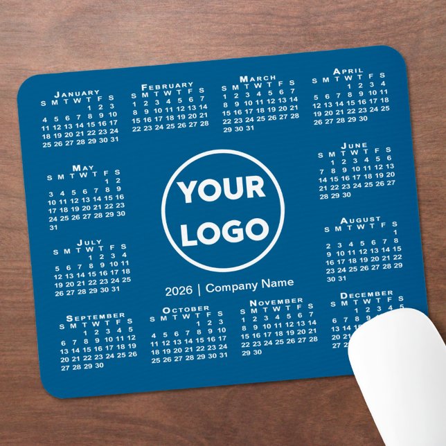 Simple 2026 Calendar Business Logo on Blue Musmatta (Simple 2026 Calendar Business Logo on Blue Mouse Pad, in situ)
