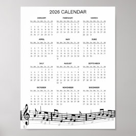 Simple 2026 Calendar with Musical Notes | Poster