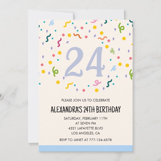 Simple 24th birthday invitations Confetti Modern Inbjudningar (Framsida)