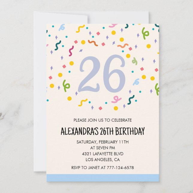 Simple 26th birthday invitations Confetti Modern Inbjudningar (Framsida)