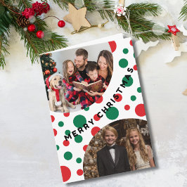 Simple 2 Photo Christmas Green and Red Dots Kort
