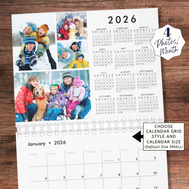 Simple 4 Photos Per Month 2026 Year-At-A-Glance Kalender (Skapare uppladdad)