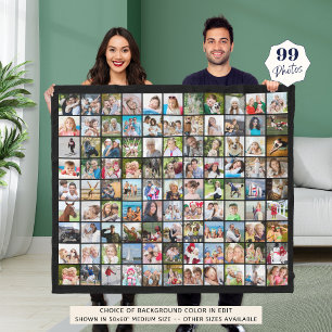 Simple 99 Photo Collage Squares Black Fleecefilt