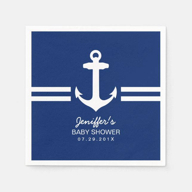 Simple Anchor Nautical Rand Baby Shower Pappersservett (Framsidan)