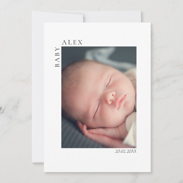 Simple and Chic Baby Photo Name and Date of Birth Meddelande (Framsida)