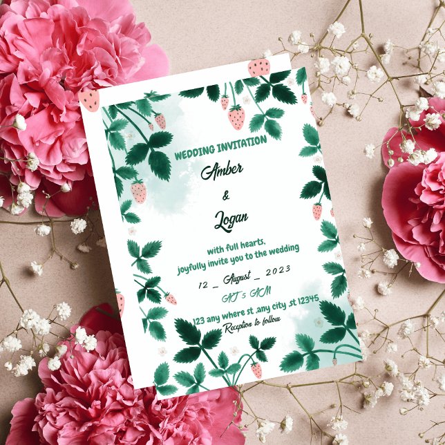 Simple and elegant strawberry wedding invitation inbjudningar (Skapare uppladdad)