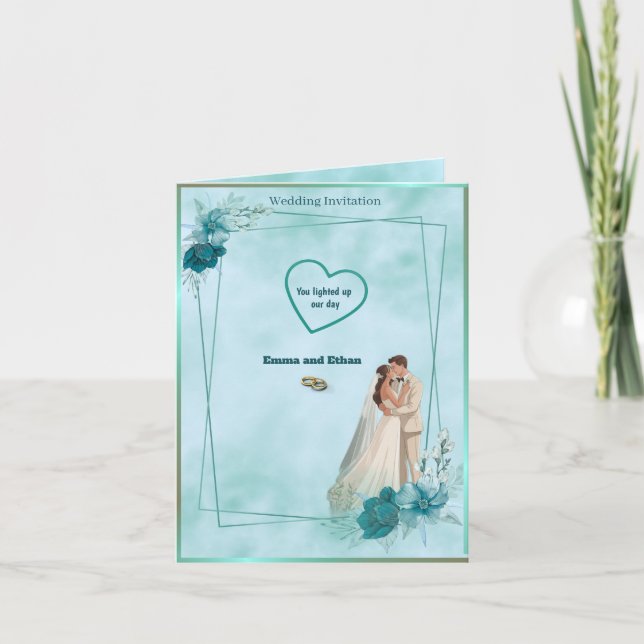 Simple and elegant wedding invitation in Sky Blue Inbjudan (Framsida)