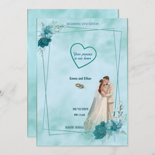 Simple and elegant wedding invitation in Sky Blue Inbjudningar (Fram/baksida)