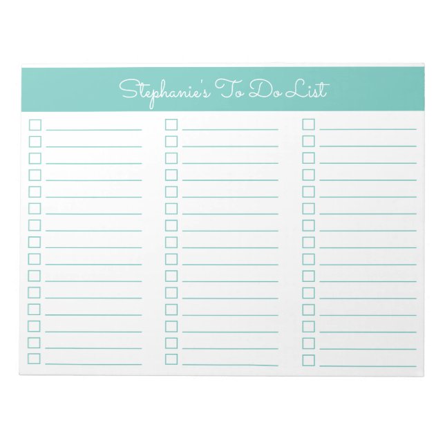 Simple Aqua 8.5x11 Three Column Checklist Anteckningsblock (Framsida)