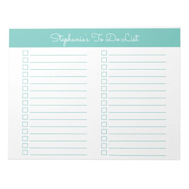 Simple Aqua 8.5x11 Two Column Checklist Anteckningsblock (Framsida)