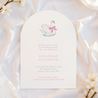 Simple Arch Swan & Pink Bow Girls Birthday Party Inbjudningar