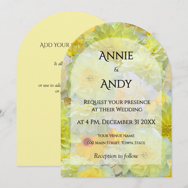 Simple Arched Die-Cut Yellow Floral Wedding Inbjudningar (Fram/baksida)
