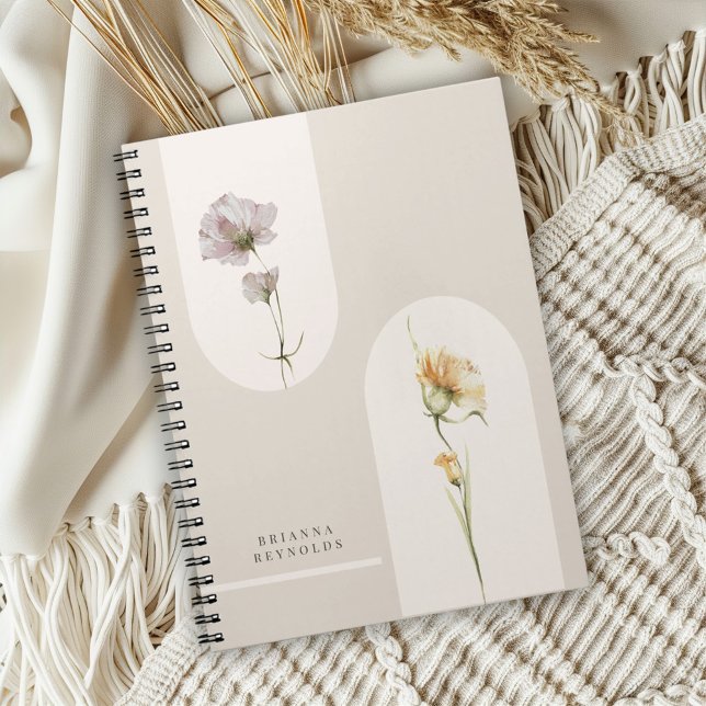 Simple Arches Boho Wildblommor på Neutralt Beige Anteckningsbok (Skapare uppladdad)