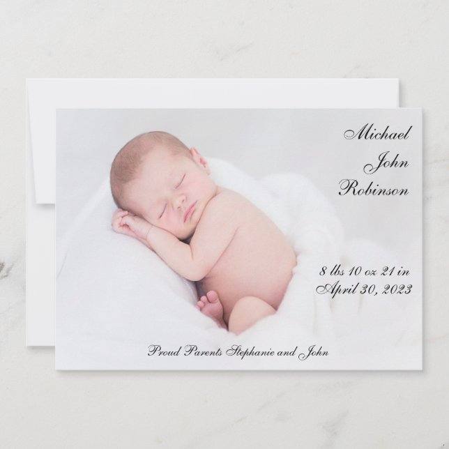 Simple Baby Birth Notification Photo Meddelande (Framsida)