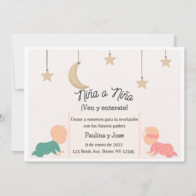 Simple Baby Gender Reveal Inbjudan (Spanien) (Framsida)