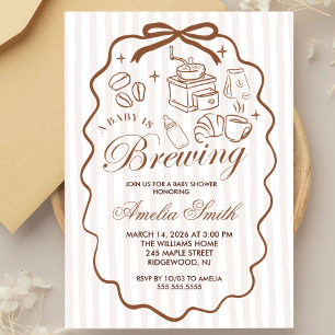 Simple Baby Is Brewing Doodle Coffee Baby Shower J Inbjudningar