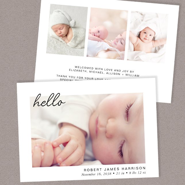 Simple Baby Photo Hej Birth Meddelande (A beautiful and unique way to thank family and friends and introduce them to your precious baby)