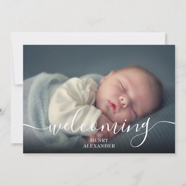 Simple Baby Photo Script Weleing Boy Blue Birth Meddelande (Framsida)