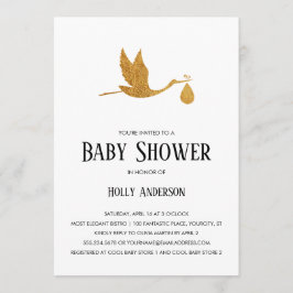 Simple Baby Shower Faux Gold Foil Stork w/ Bundle Inbjudningar