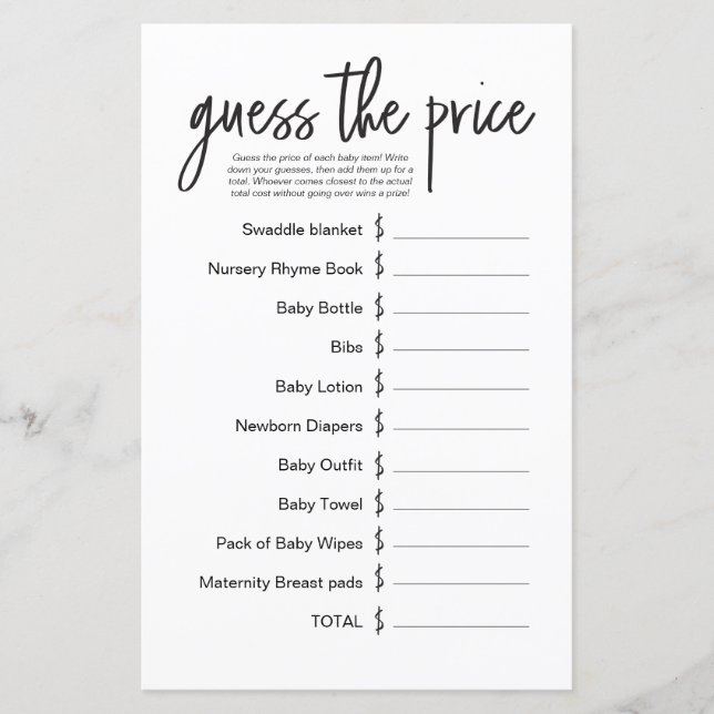 Simple Baby Shower Game Guess the Price  (Framsida)