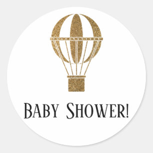 Simple Baby Shower w/ Guld Glitter Luftballong Runt Klistermärke