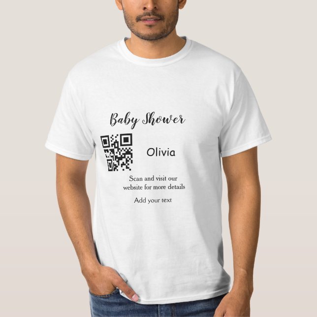 Simple baby shower website barcode QR add name det T Shirt (Framsida)