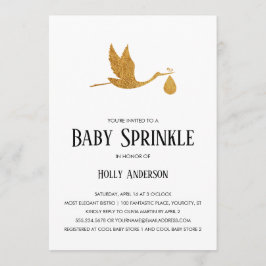 Simple Baby Sprinkle Faux Gold Foil Stork w Bundle Inbjudningar