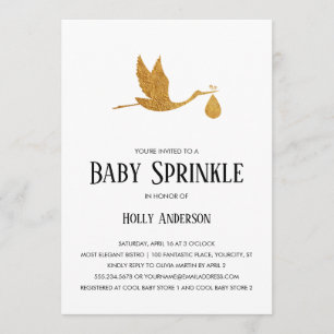 Simple Baby Sprinkle Faux Gold Foil Stork w Bundle Inbjudningar