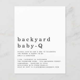 Simple Backyard Baby Q BBQ Shower any Färg Inbjuda Vykort