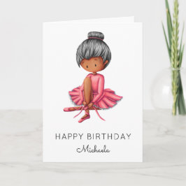 Simple Ballerina Rosa Tutu Black Girl Birthday Kort