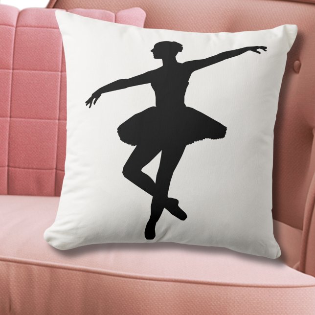 Simple Ballet Black White Ballerina Kudde (Cute Black White Dancing Ballerina Ballet Throw Pillow)