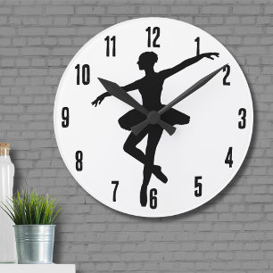 Simple Ballet Black White Ballerina Rund Klocka