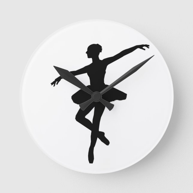 Simple Ballet Black White Ballerina Rund Klocka (Framsida)