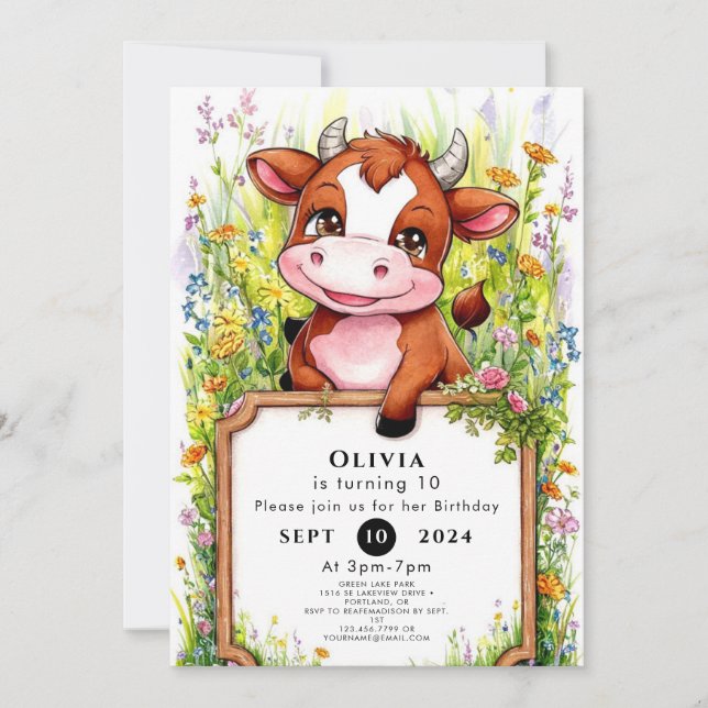 Simple Barnyard Cow Birthday Inbjudningar (Framsida)