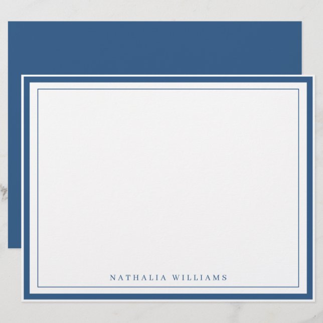 Simple Basic Navy Blue Border Stationery Brevhuvud (Fram/baksida)
