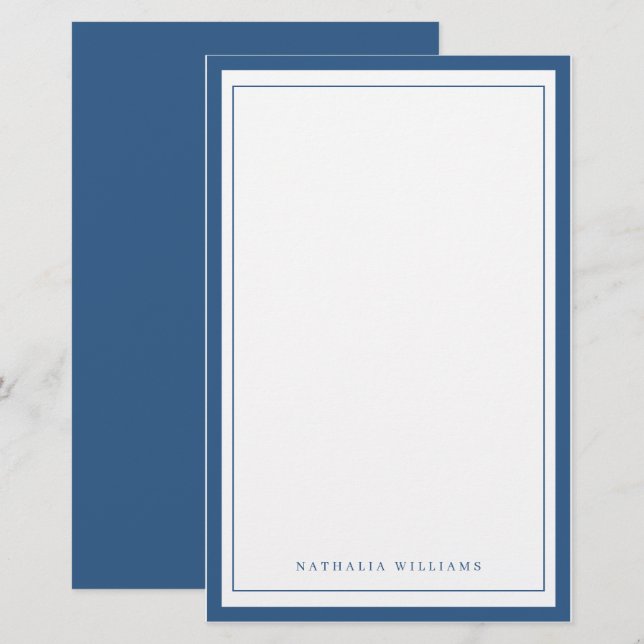 Simple Basic Navy Blue Border Stationery Brevpapper (Fram/baksida)